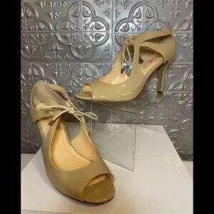 Women’s Peep-Toe Lace-Up High Heel Pump in Beige